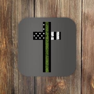 Thin Green Line Cross Military Coaster