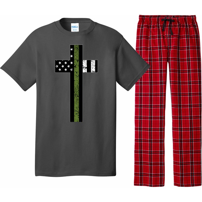 Thin Green Line Cross Military Pajama Set