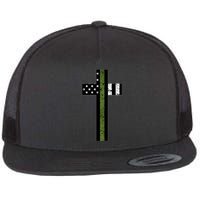 Thin Green Line Cross Military Flat Bill Trucker Hat