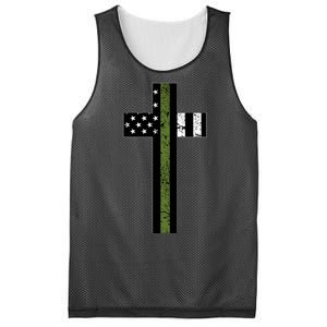 Thin Green Line Cross Military Mesh Reversible Basketball Jersey Tank