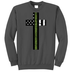 Thin Green Line Cross Military Tall Sweatshirt