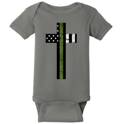 Thin Green Line Cross Military Baby Bodysuit