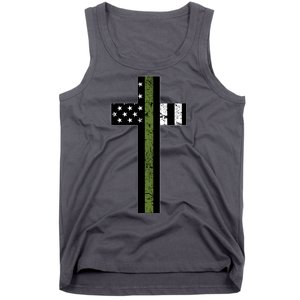 Thin Green Line Cross Military Tank Top