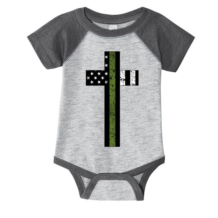 Thin Green Line Cross Military Infant Baby Jersey Bodysuit