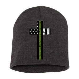 Thin Green Line Cross Military Short Acrylic Beanie