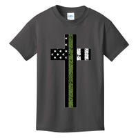 Thin Green Line Cross Military Kids T-Shirt
