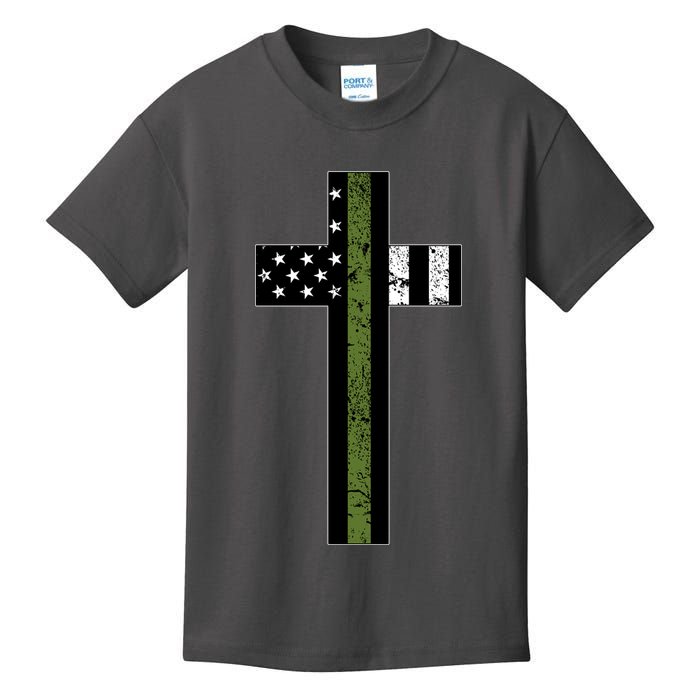 Thin Green Line Cross Military Kids T-Shirt