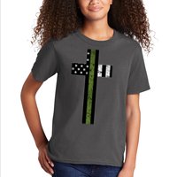Thin Green Line Cross Military Kids T-Shirt