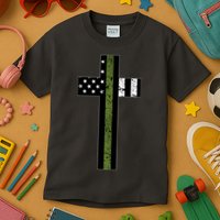 Thin Green Line Cross Military Kids T-Shirt