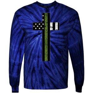 Thin Green Line Cross Military Tie-Dye Long Sleeve Shirt