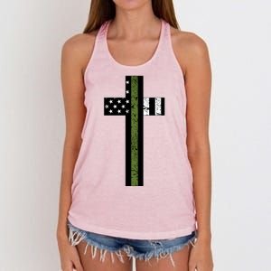 Thin Green Line Cross Military Women's Knotted Racerback Tank