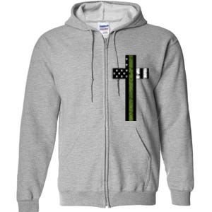 Thin Green Line Cross Military Full Zip Hoodie