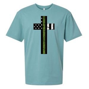 Thin Green Line Cross Military Sueded Cloud Jersey T-Shirt