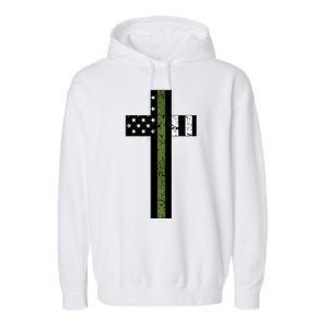 Thin Green Line Cross Military Garment-Dyed Fleece Hoodie