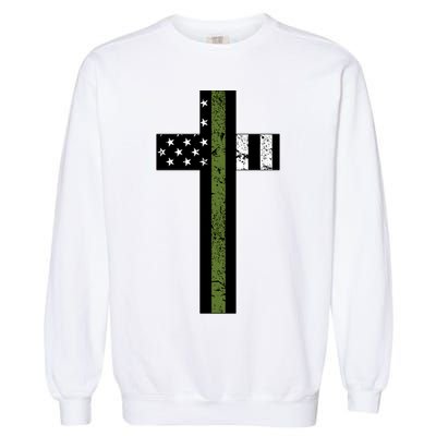 Thin Green Line Cross Military Garment-Dyed Sweatshirt