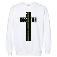 Thin Green Line Cross Military Garment-Dyed Sweatshirt