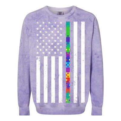 Thin Puzzle Line Autism Flag Colorblast Crewneck Sweatshirt