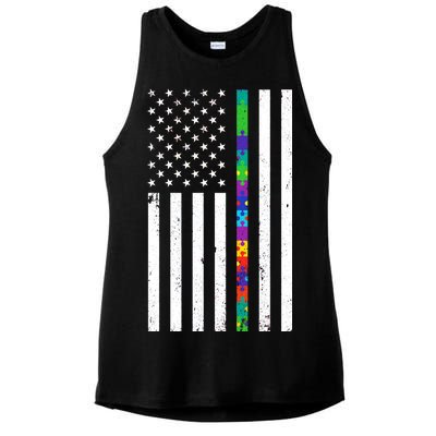 Thin Puzzle Line Autism Flag Ladies PosiCharge Tri-Blend Wicking Tank