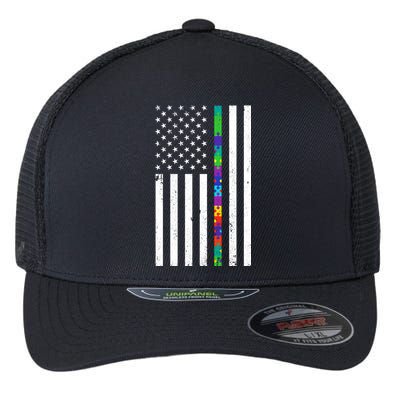 Thin Puzzle Line Autism Flag Flexfit Unipanel Trucker Cap