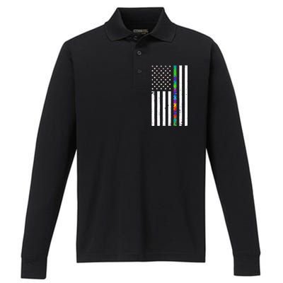 Thin Puzzle Line Autism Flag Performance Long Sleeve Polo