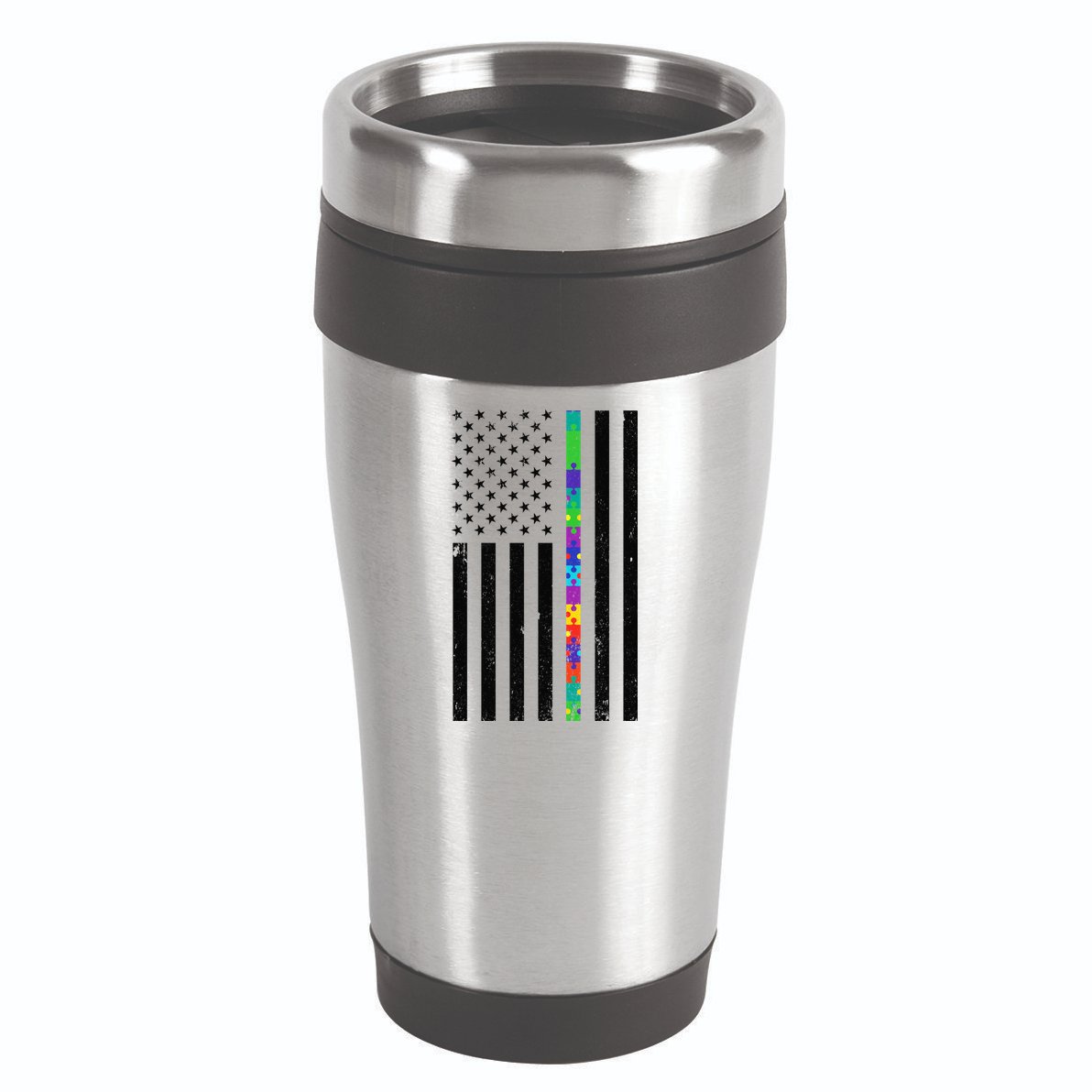 Thin Puzzle Line Autism Flag 16oz Travel Tumbler