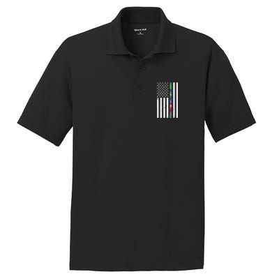 Thin Puzzle Line Autism Flag PosiCharge RacerMesh Polo