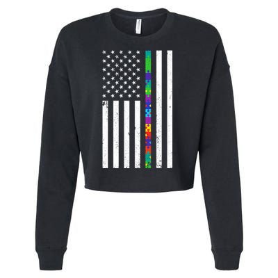 Thin Puzzle Line Autism Flag Cropped Pullover Crew