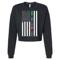 Thin Puzzle Line Autism Flag Cropped Pullover Crew