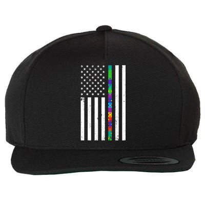 Thin Puzzle Line Autism Flag Wool Snapback Cap