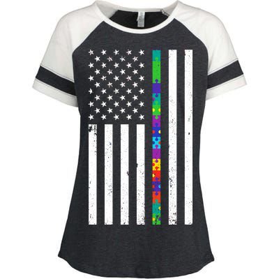 Thin Puzzle Line Autism Flag Enza Ladies Jersey Colorblock Tee