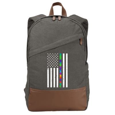 Thin Puzzle Line Autism Flag Cotton Canvas Backpack