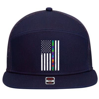 Thin Puzzle Line Autism Flag 7 Panel Mesh Trucker Snapback Hat