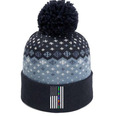 Thin Puzzle Line Autism Flag The Baniff Cuffed Pom Beanie