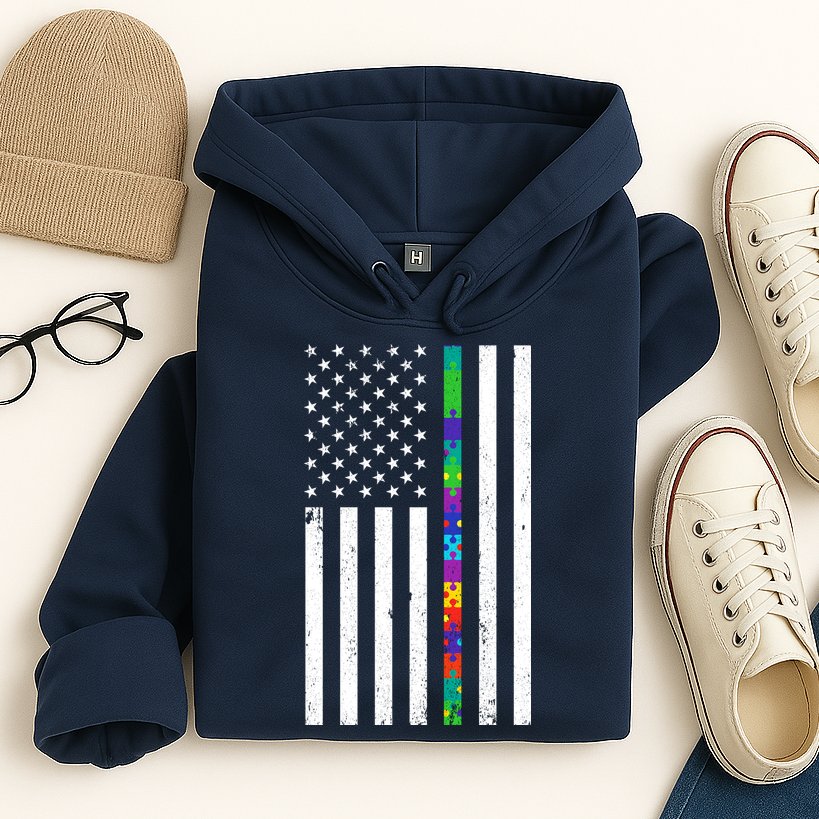 Thin Puzzle Line Autism Flag Hoodie