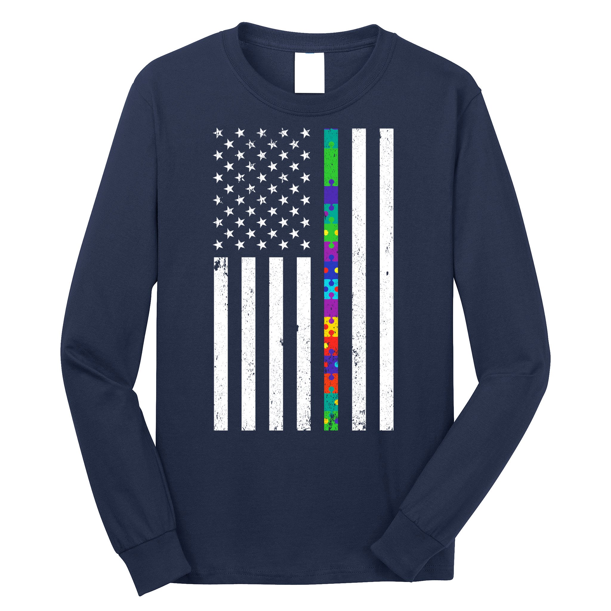 Thin Puzzle Line Autism Flag Long Sleeve Shirt