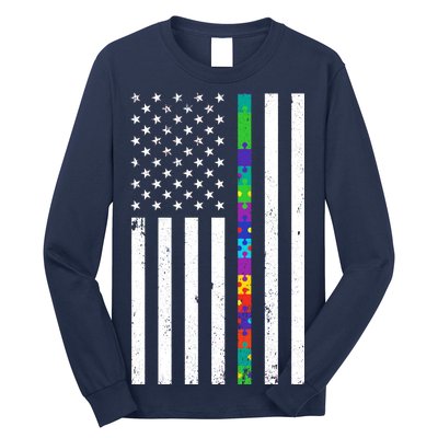 Thin Puzzle Line Autism Flag Long Sleeve Shirt