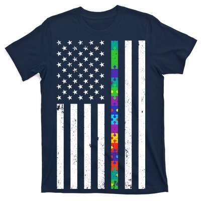 Thin Puzzle Line Autism Flag T-Shirt