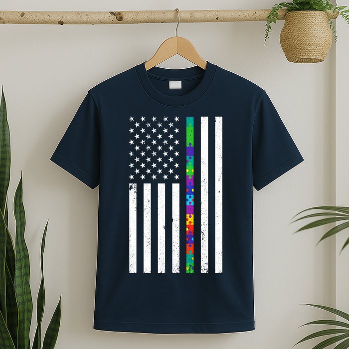 Thin Puzzle Line Autism Flag T-Shirt