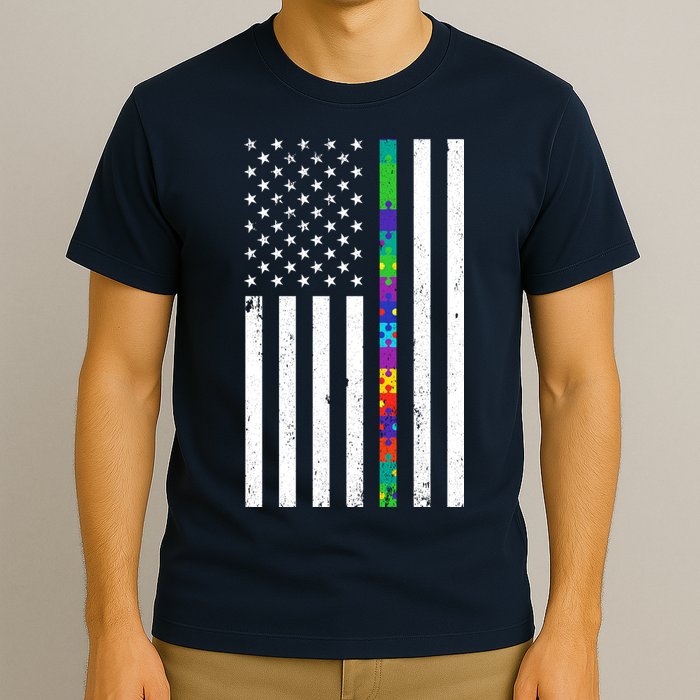 Thin Puzzle Line Autism Flag T-Shirt