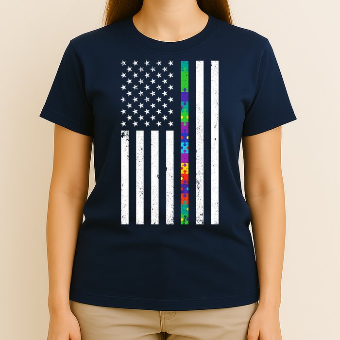 Thin Puzzle Line Autism Flag T-Shirt