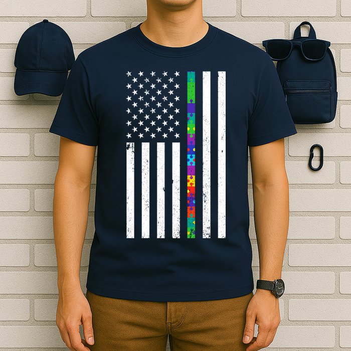 Thin Puzzle Line Autism Flag T-Shirt
