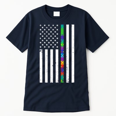 Thin Puzzle Line Autism Flag Tall T-Shirt