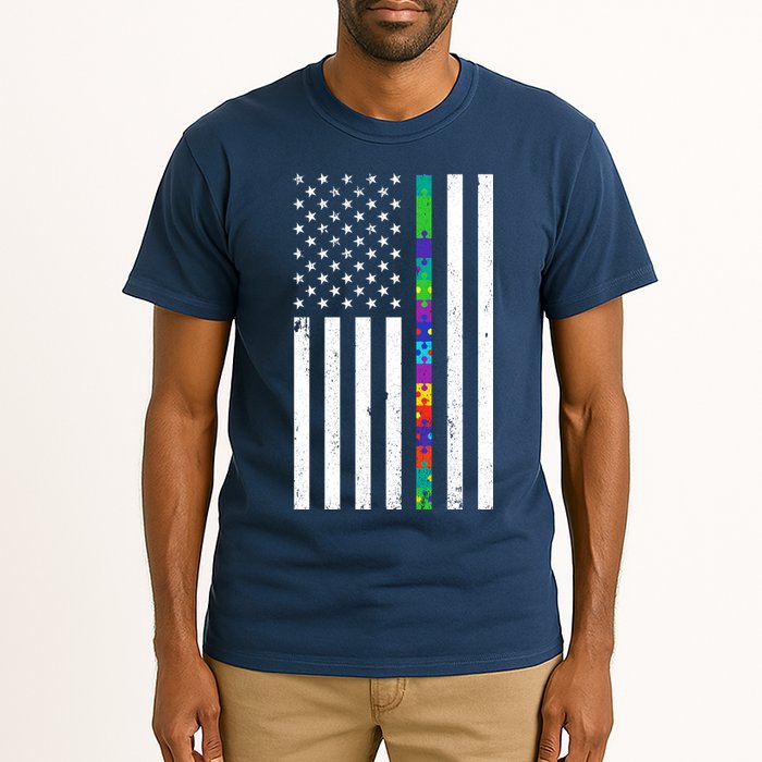 Thin Puzzle Line Autism Flag Tall T-Shirt