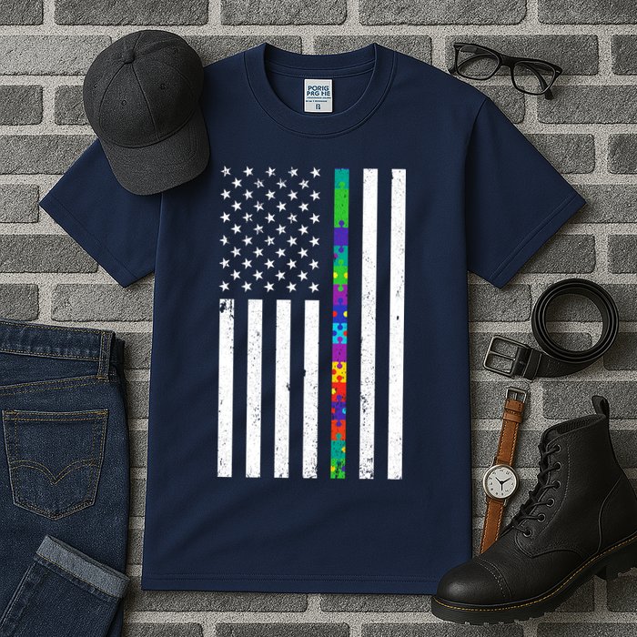 Thin Puzzle Line Autism Flag Tall T-Shirt