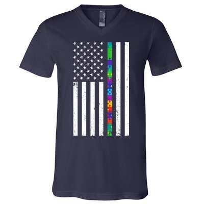 Thin Puzzle Line Autism Flag V-Neck T-Shirt
