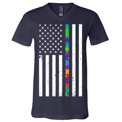 Thin Puzzle Line Autism Flag V-Neck T-Shirt