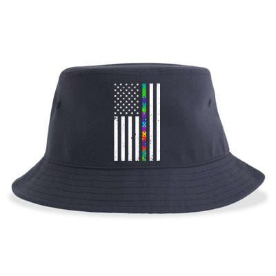 Thin Puzzle Line Autism Flag Sustainable Bucket Hat