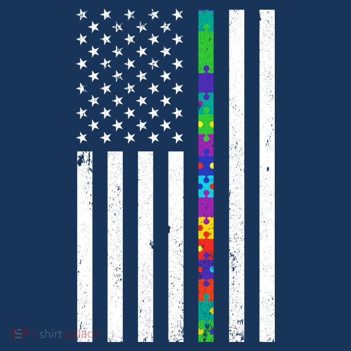 Thin Puzzle Line Autism Flag Button