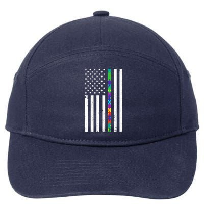 Thin Puzzle Line Autism Flag 7-Panel Snapback Hat