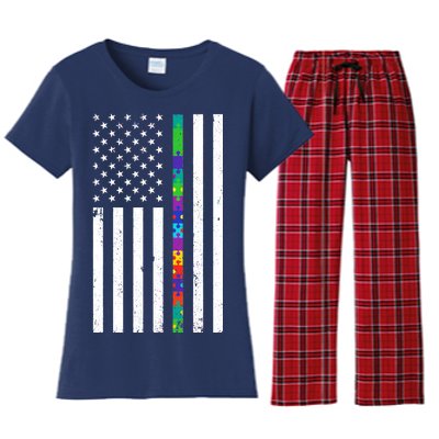 Thin Puzzle Line Autism Flag Women's Flannel Pajama Set